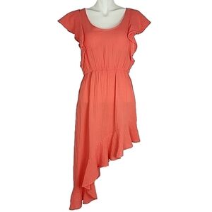 Stark X Ruffle Assymetrical Dress Strawberry Pink Flowy  Size Small